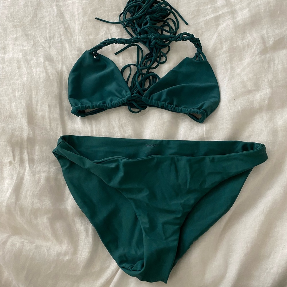Mikoh bikini with amazing braided detailed straps in a deep forest green